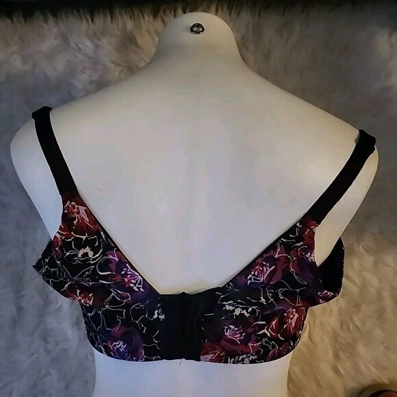 Torrid Bra 40DDD 360 Back Smoothing T Shirt Black Floral Underwire - Picture 3 of 12